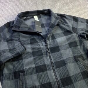 Fabletics The Pine City Full Zip Fleece Jacket Black Mountain Plaid Size L NWT